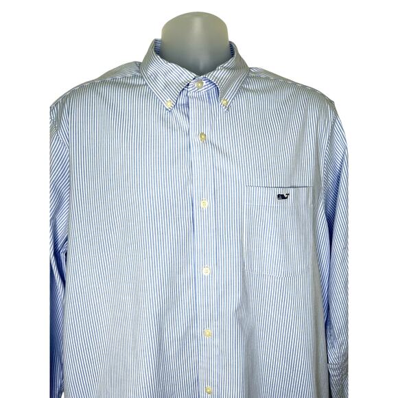 Vineyard Vines Mens Long Sleeve Blue Pinstripe Button Down Shirt Stretch Large - Picture 6 of 9